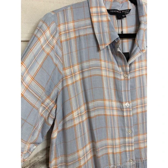 Veronica Beard Jeans Jemila Shirtdress Vapor Multi Plaid Tiered Mini L Boho - Picture 2 of 7